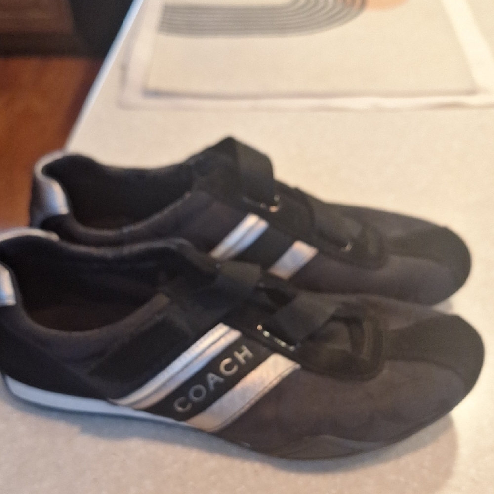 Coach Black Trimmed In Silver Sneakers